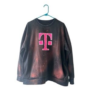Upcycled Bleach Dye T-Mobile Crewneck Sweatshirt Black Pink Graphic XL Oversized